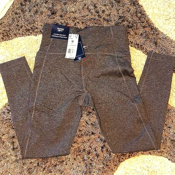 Reebok leggings M heather gray foam pocket yoga pants joggers workout Gym tights - Picture 7 of 8